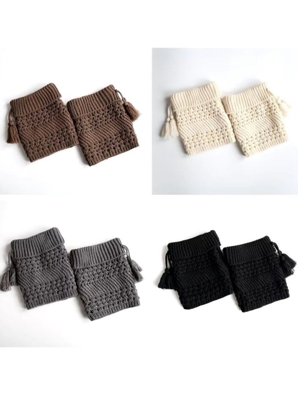 4-Pack Women's Tassel Crochet Knit Boot Cuffs Pom Pom Topper Winter Socks